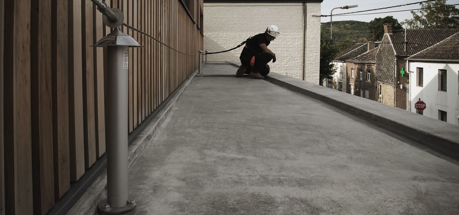 A roof secured by a Unipost lifeline