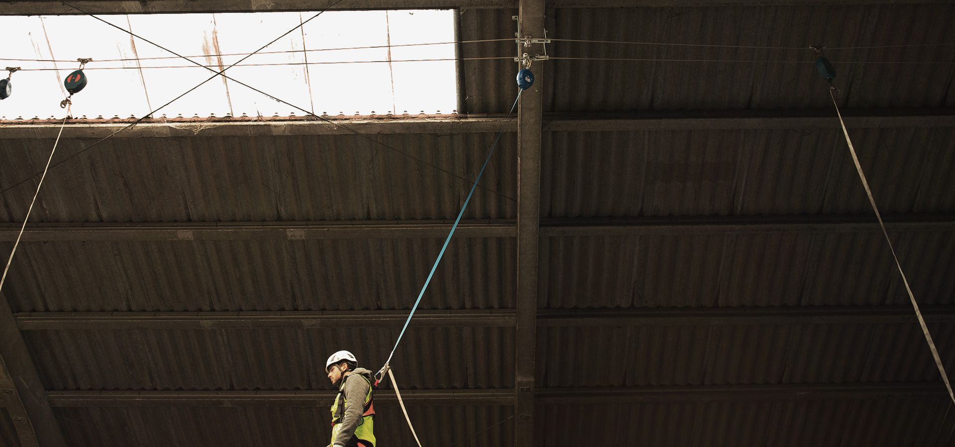 Overhead lifeline installed over trucks